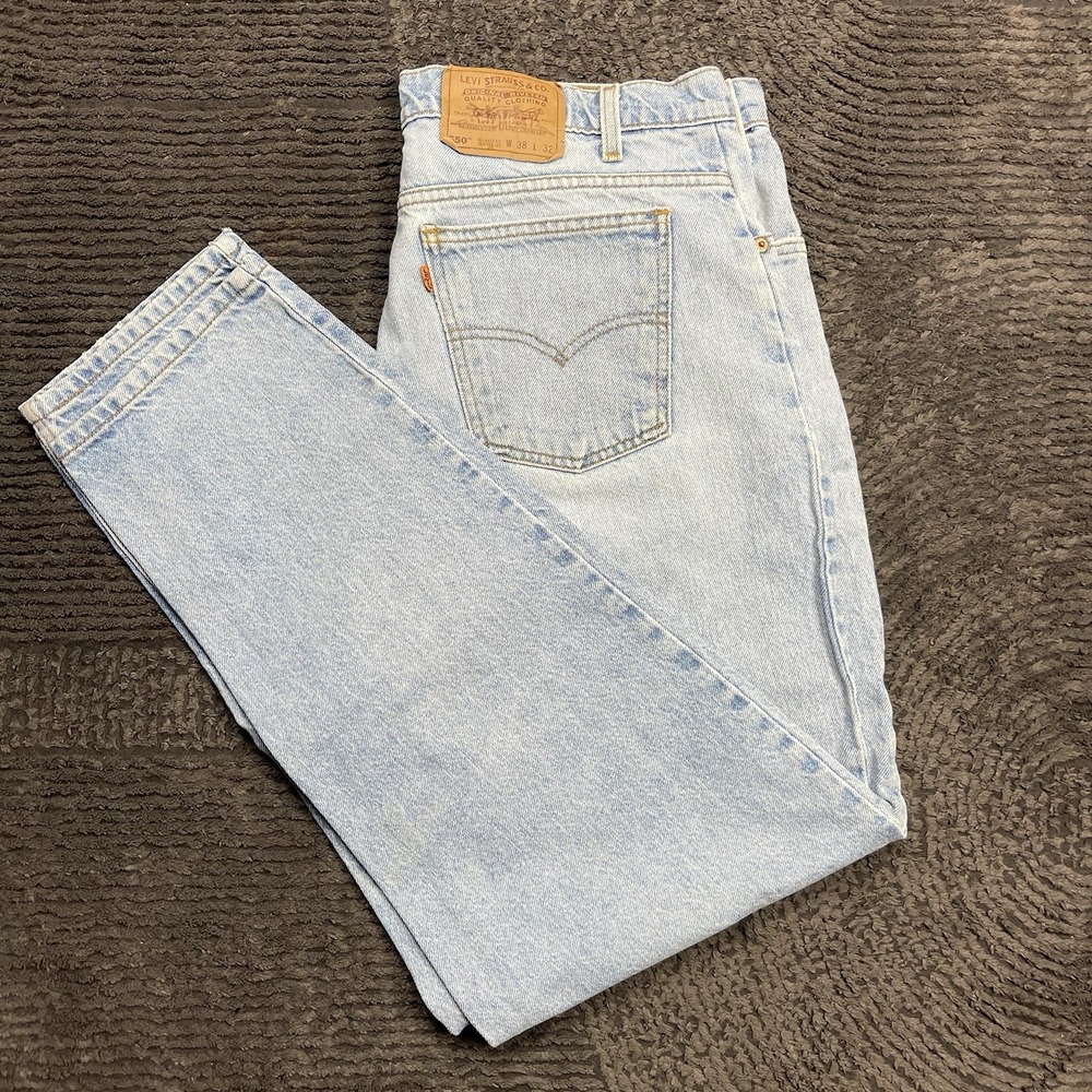 Vintage Levi's 550 Men 36x31 Orange Tab Jeans Light Wash Relaxed Fit Tapered Leg